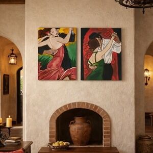 Set of‎ 2 Vintage Style Dancing Couple Acrylic Raised Tile Wall Art